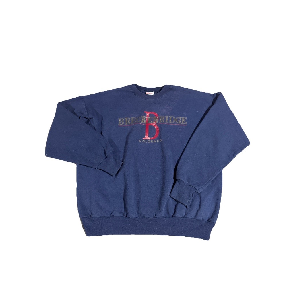Vintage 1990's XL Hanes Breckenridge Colorado crewneck‎ sweatshirt navy blue